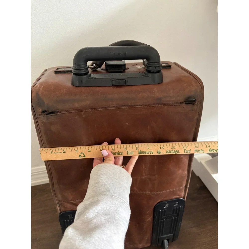 Tumi Brown Leather Rolling Suitcase Upright Luggage Bag Distressed 24 Inch